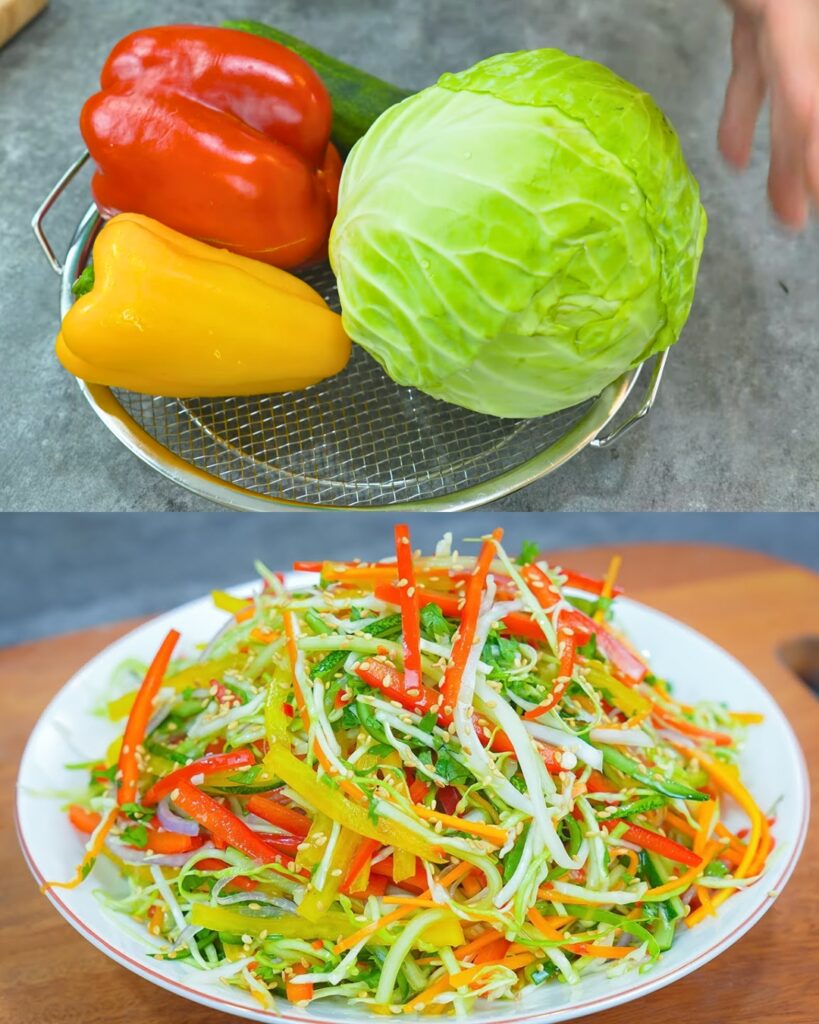 Spicy Cabbage Salad with Crunchy Vegetables Recipe - knedir Recipes